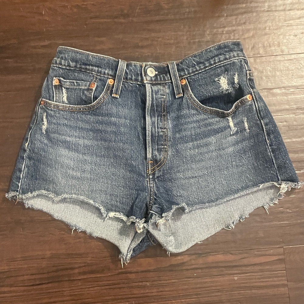 Levi's Distressed Dark Blue Jean Shorts